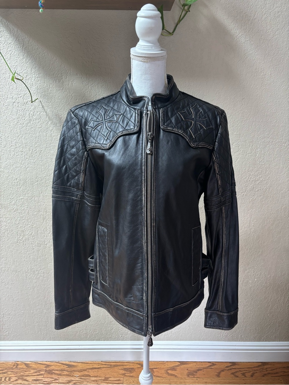 Affliction Free black Distressed Leather Jacket
